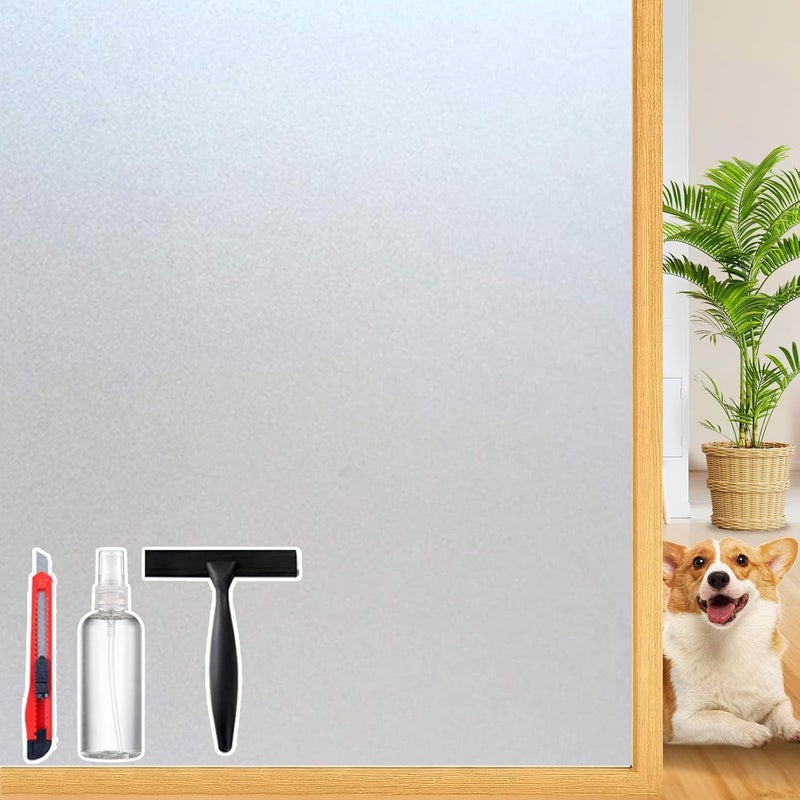 Dwersty Frosted Glass Window Privacy Film Decorative with Tools, 2 Way Frosting Privacy Film for Home, Static Cling Tint for Home Anti-UV, Covering Clings 35.4" by 78.74" - Image 1